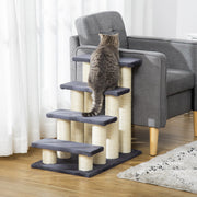 PawHut Cat Tree With 4 Steps For High Beds Couch, Cute Stair Shaped Cat Tree For Indoor Cats Or Dogs W Sisal Scratching Post, Climbing, Playing, Gray