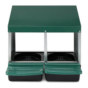 2 Compartments 54x52x47cm Pitched Roof House Iron-plastic Green Chicken Feeding Trough