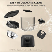 Smart Cat Feeding System - Dual Power Cat Feeder & Water Dispenser With Locking Lid, Desiccant Bag, Precise Portion Control For 4 Daily Meals, 10s Voice Recording Option