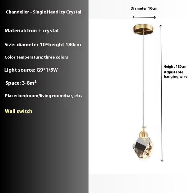 All Copper Light Luxury Crystal Chandelier Modern Minimalist Restaurant Three-Head Chandelier
