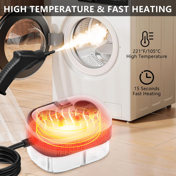 Handheld Steam Cleaner, Steamer For Cleaning, 2500W Pressurized Steam Cleaner With 1.2L Water Tank And 12 Attachments, Portable Steamer Cleaner For Home Car Kitchen Bathroom Furniture Tile Grout