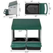2 Compartments 54x52x47cm Pitched Roof House Iron-plastic Green Chicken Feeding Trough