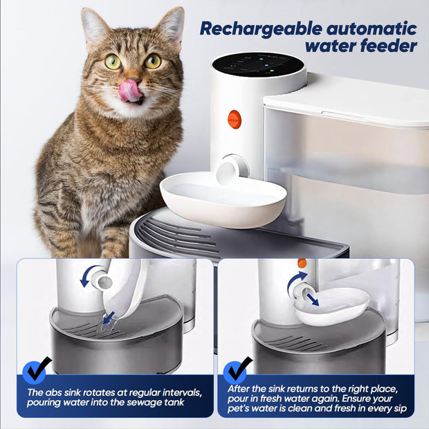 Smart USB Rechargeable Pet Water Fountain 101.44oz Self-Refill, Waste Separation, Non-Cartridge, Tilt-to-Drink, 2000mAh 18650 Battery, Ideal For Cats & Dogs