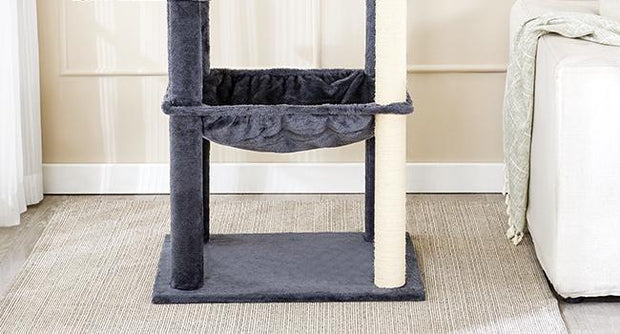 60 InchMulti-Level Cat Tree For Indoor Cats With Plush Hammock, Cozy Cat House, Scratching Post, Top Perch And Two Hanging Balls