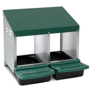 2 Compartments 54x52x47cm Pitched Roof House Iron-plastic Green Chicken Feeding Trough