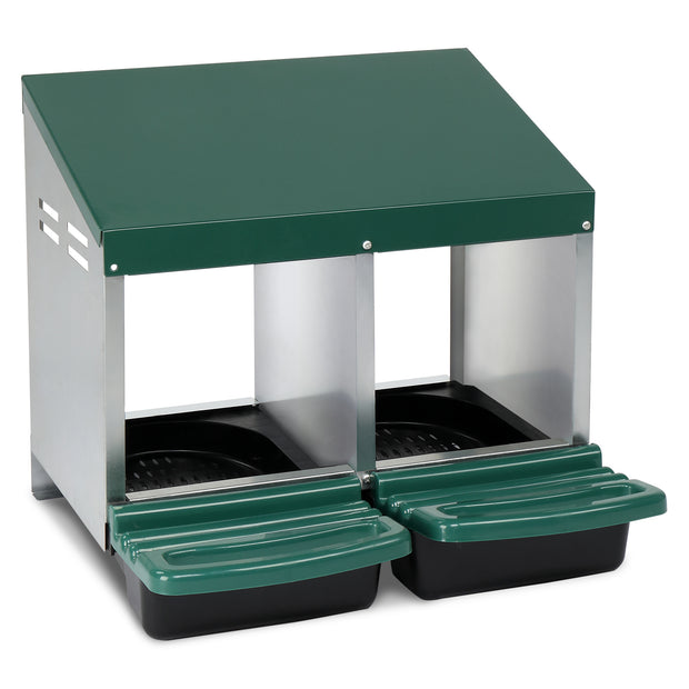 2 Compartments 54x52x47cm Pitched Roof House Iron-plastic Green Chicken Feeding Trough