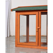 Large Wooden Rabbit Hutch, Outdoor Bunny Cage With Spacious Run, Waterproof Asphalt Roof, Pull-Out Tray And Ramp, Fir Wood Pet House For Rabbits, Chickens And Small Animals  Brown Green