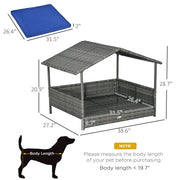 PawHut Wicker Dog House Outdoor With Canopy, Rattan Dog Bed With Water-resistant Cushion, For Small And Medium Dogs, Dark Blue