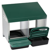 2 Compartments 54x52x47cm Pitched Roof House Iron-plastic Green Chicken Feeding Trough