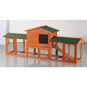 Large Wooden Rabbit Hutch, Outdoor Bunny Cage With Spacious Run, Waterproof Asphalt Roof, Pull-Out Tray And Ramp, Fir Wood Pet House For Rabbits, Chickens And Small Animals  Brown Green