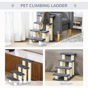PawHut Cat Tree With 4 Steps For High Beds Couch, Cute Stair Shaped Cat Tree For Indoor Cats Or Dogs W Sisal Scratching Post, Climbing, Playing, Gray